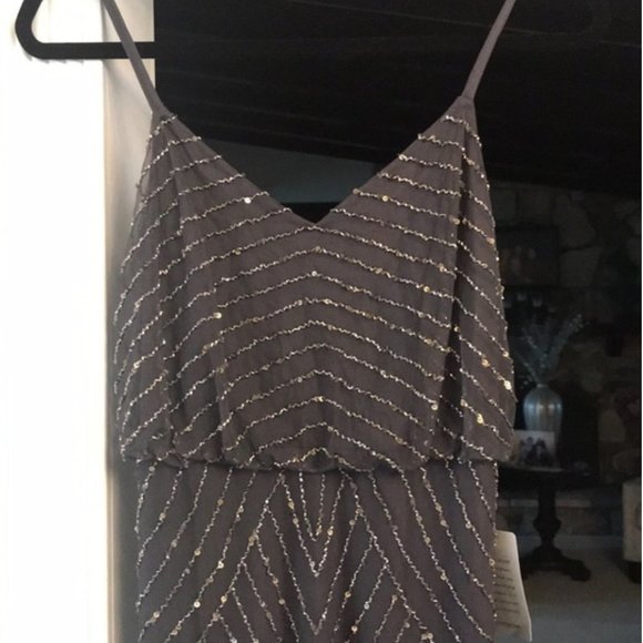 NEW Adrianna Papell Art Deco‎ Beaded Blouson Gown in Gunmetal [SZ 12 ] - Picture 4 of 9